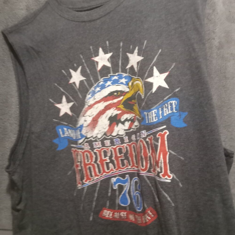 Faded Glory Bald Eagle USA Flag Sleeveless Graphic T-Shirt 2XL